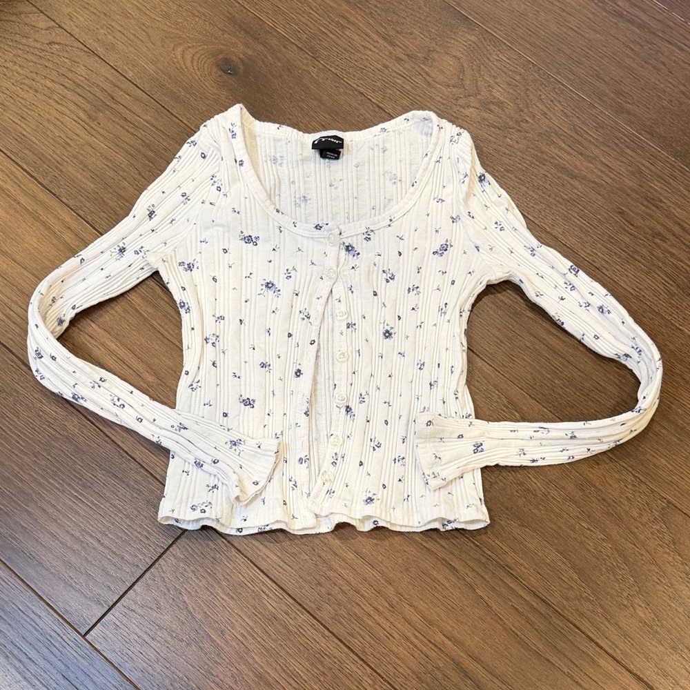 Art Class Girls Floral Ribbed Knit Top - Cream Size M 7/8 C3-073